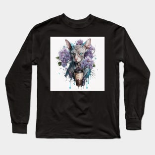 Abstract Sphynx With Coffee Long Sleeve T-Shirt